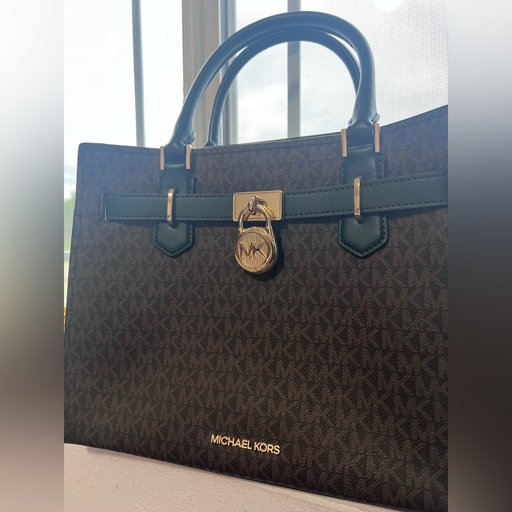 Michael Kors Dark Brown and Green Tote
